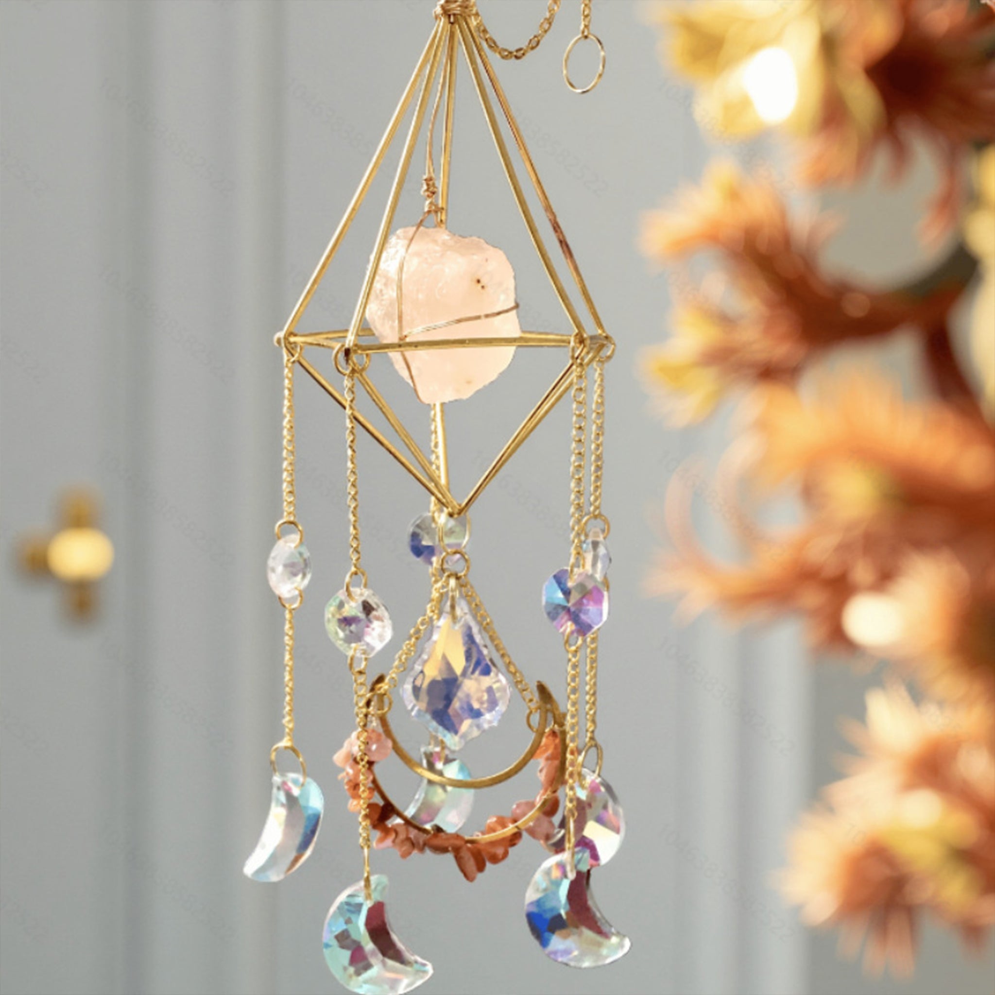 Crystal Suncatcher with Natural Gemstone