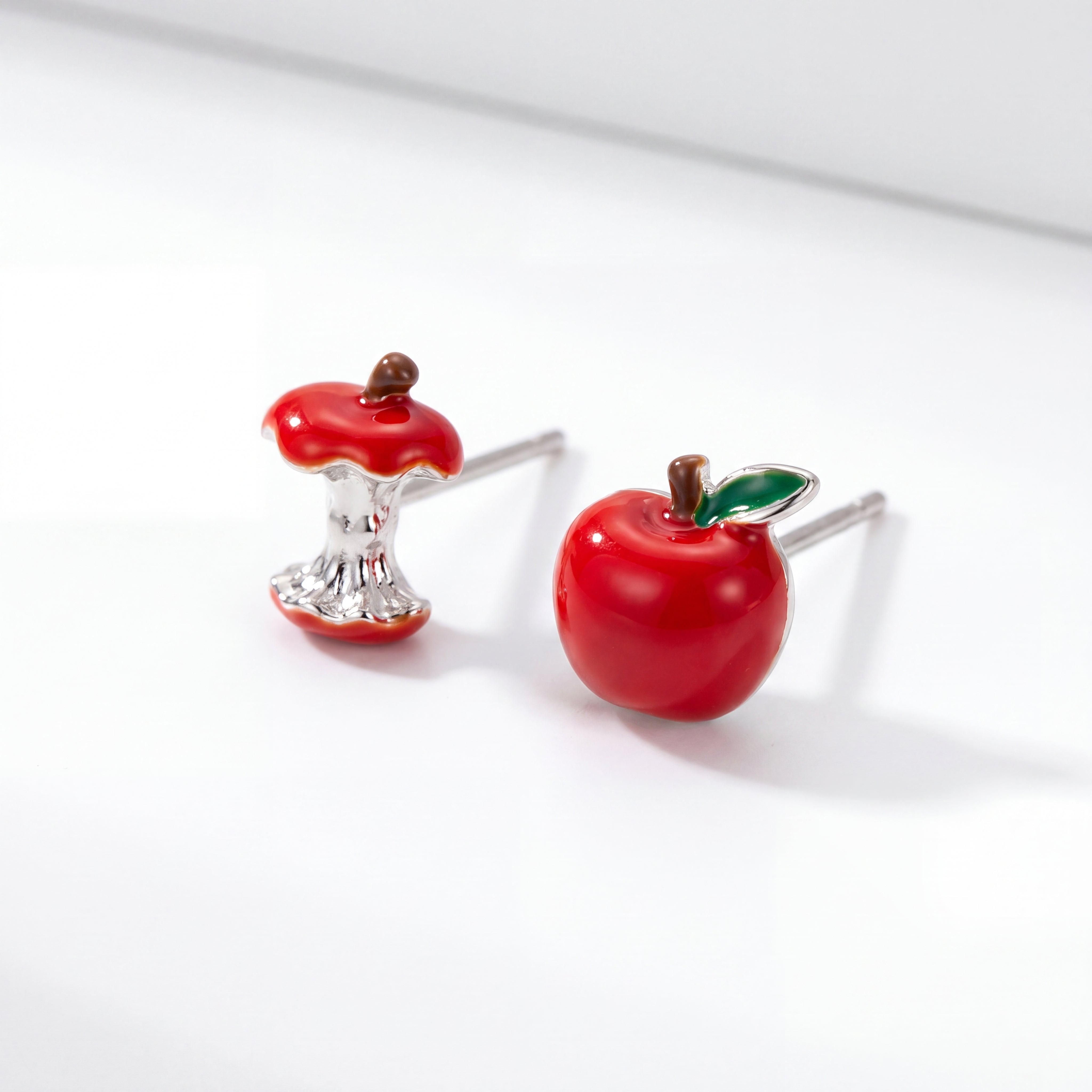 The Forbidden Bite | Asymmetric Red Apple & Core Stud Earrings – Playful Fall Festival Accessory
