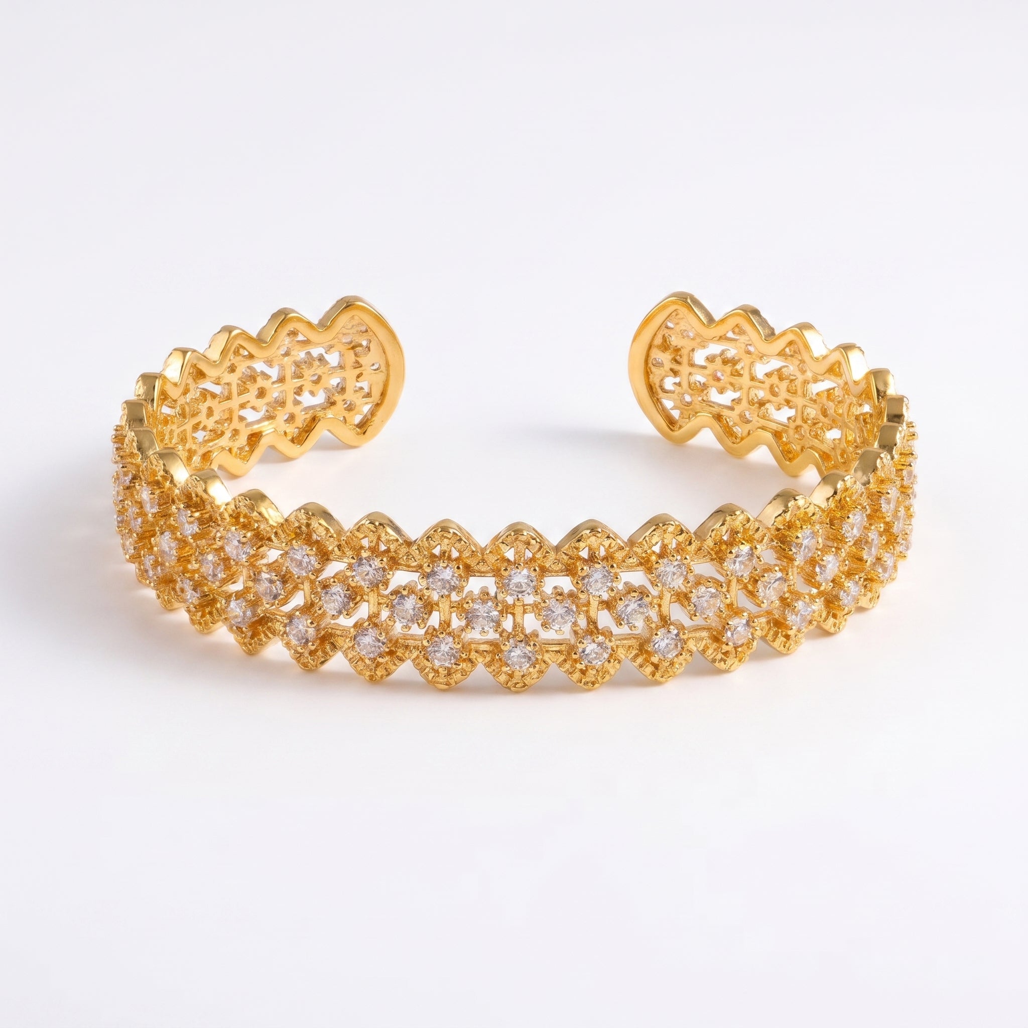 Gilded Heritage | Vintage-Inspired Filigree Bangle & Twisted Rope Crystal Ring