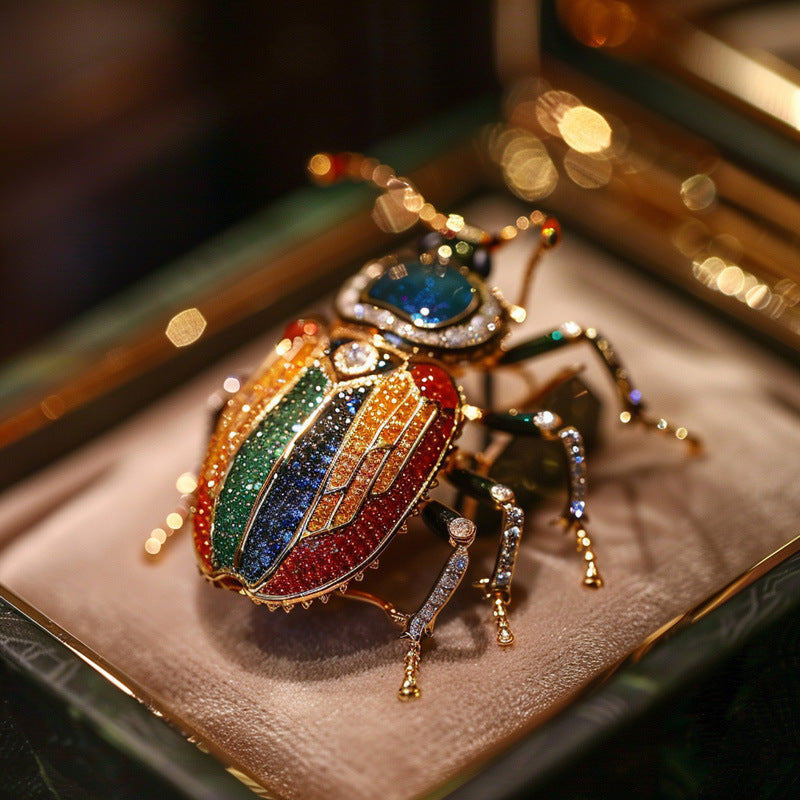 Siberian Sparkle: Artisan Handmade Rhinestone Beetle Brooch | Original Design Insect Pin