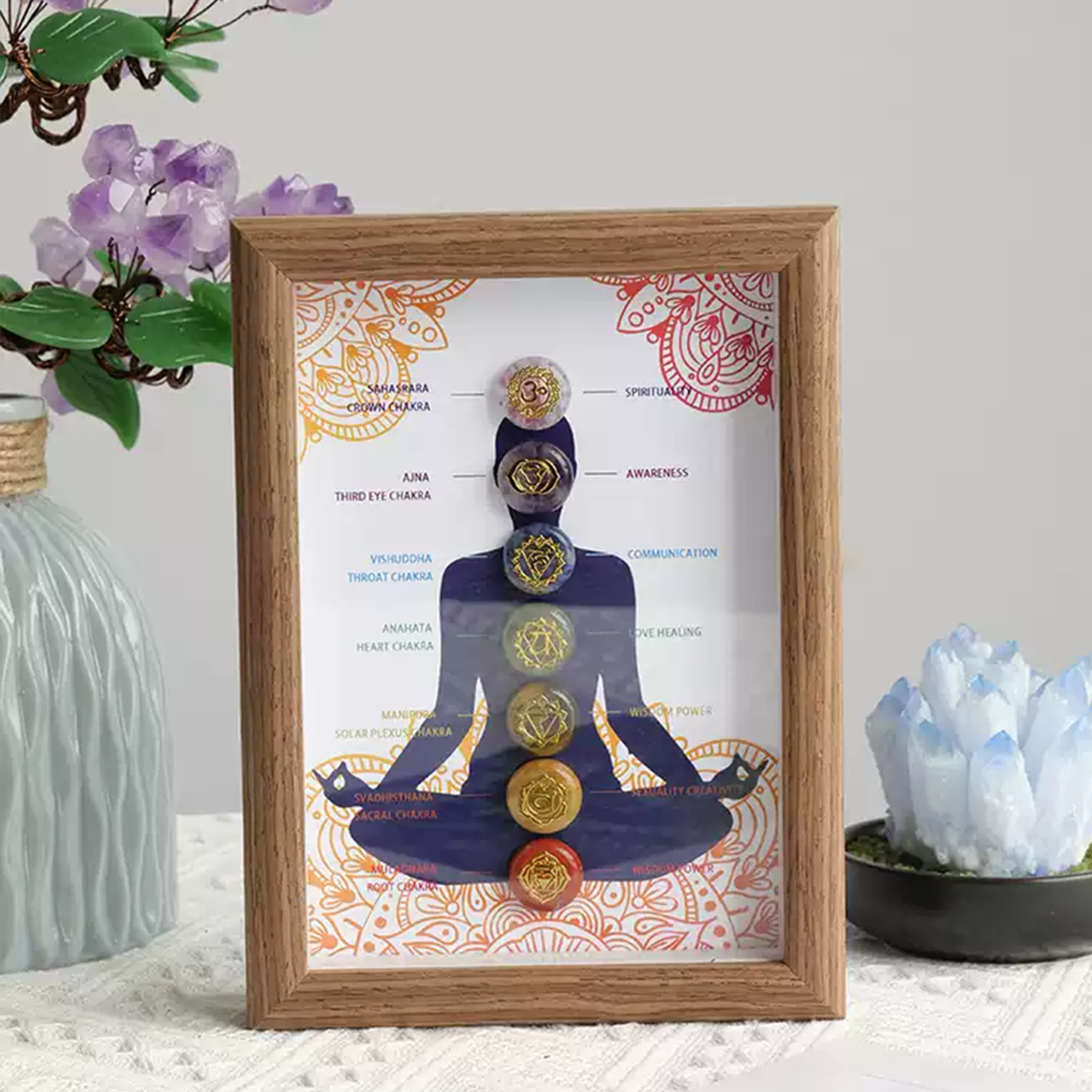 Chakra Harmony | 7 Chakra Crystal Meditation Frame – Reiki-Charged Spiritual Wall Art