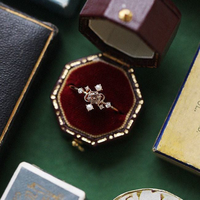 The Astrolabe | Celestial-Inspired Vintage Gold Ring with Pearl & Star Accents
