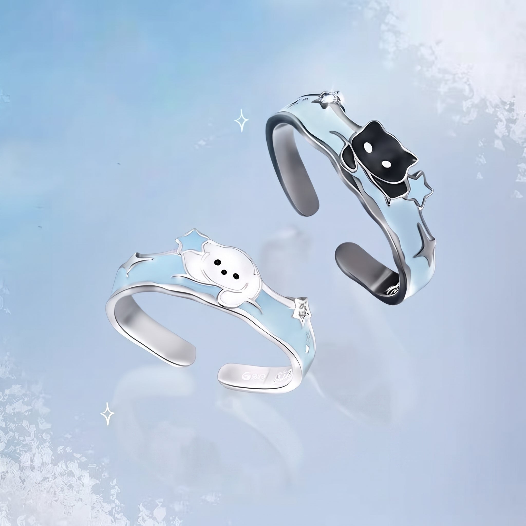 Celestial Companions | Cat & Dog Matching Couple Rings