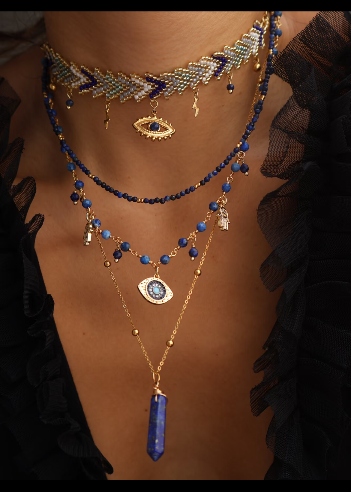 Celestial Protection | Artisan 4-Layer Lapis Lazuli Necklace – Hand-Knotted Natural Stone Jewelry