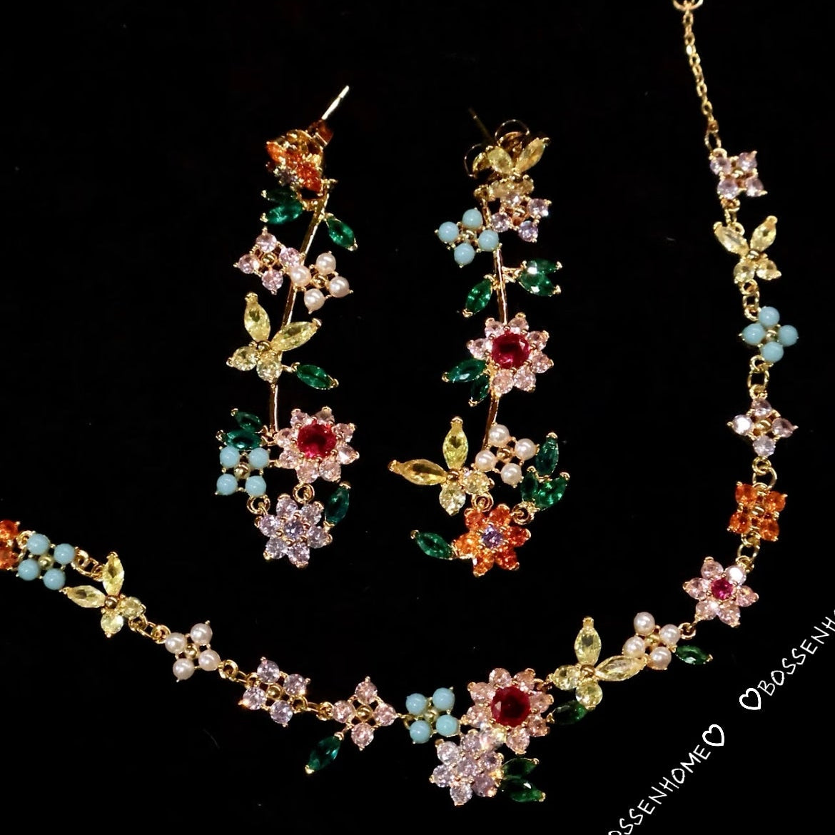 Garden Radiance | 3-Piece Colorful Floral Jewelry Set – Necklace, Bracelet & Earrings