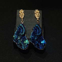 Electric blue geode dangle earrings for formal evening wear