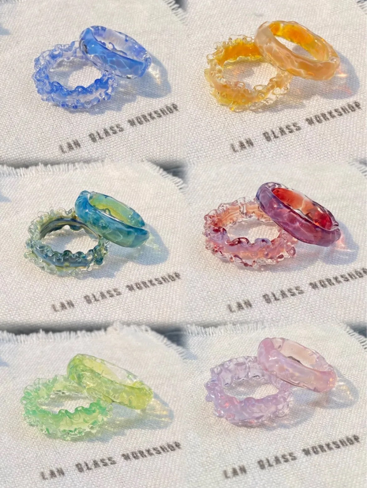 Hand-blown glass ring with wavy texture for stacking