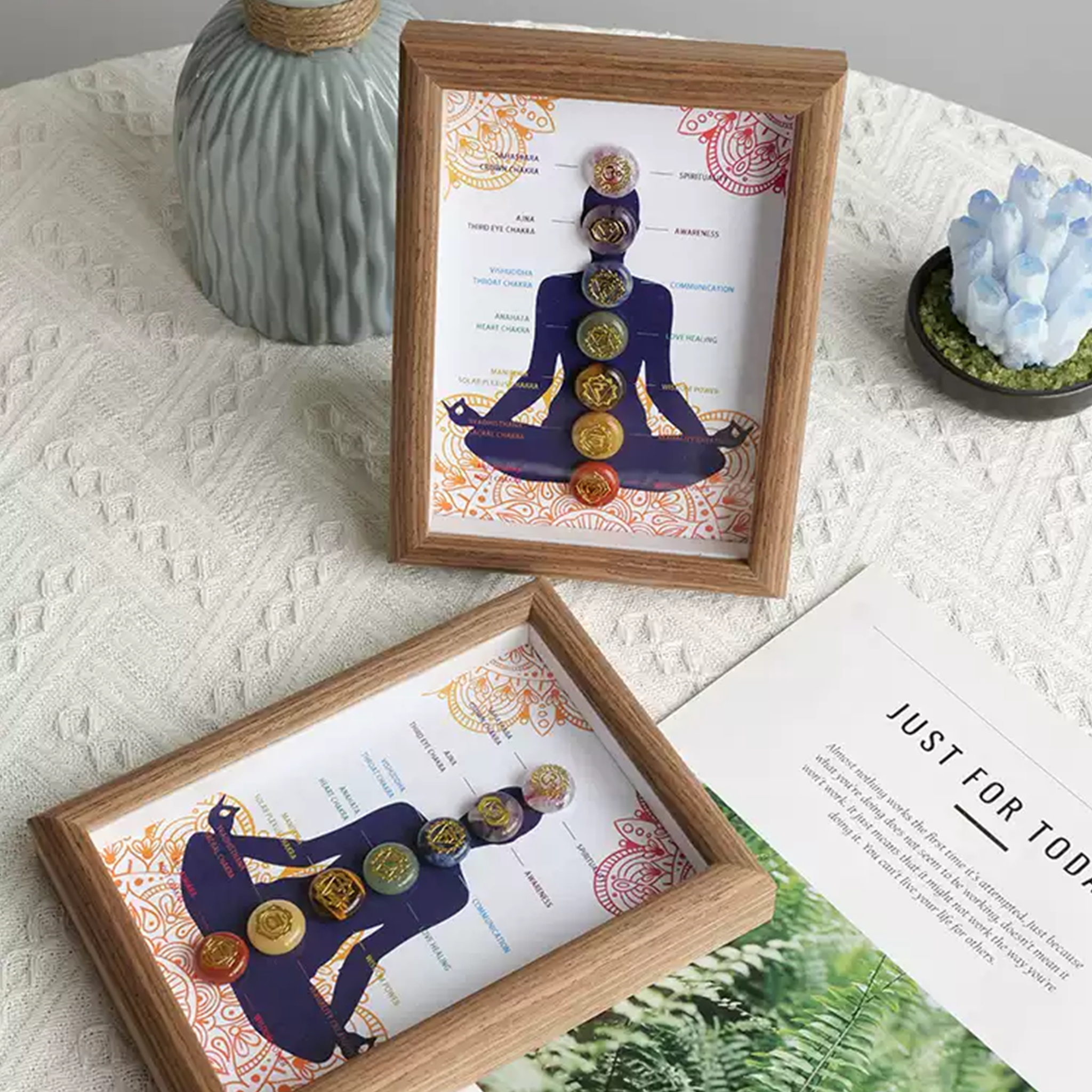 Chakra Harmony | 7 Chakra Crystal Meditation Frame – Reiki-Charged Spiritual Wall Art