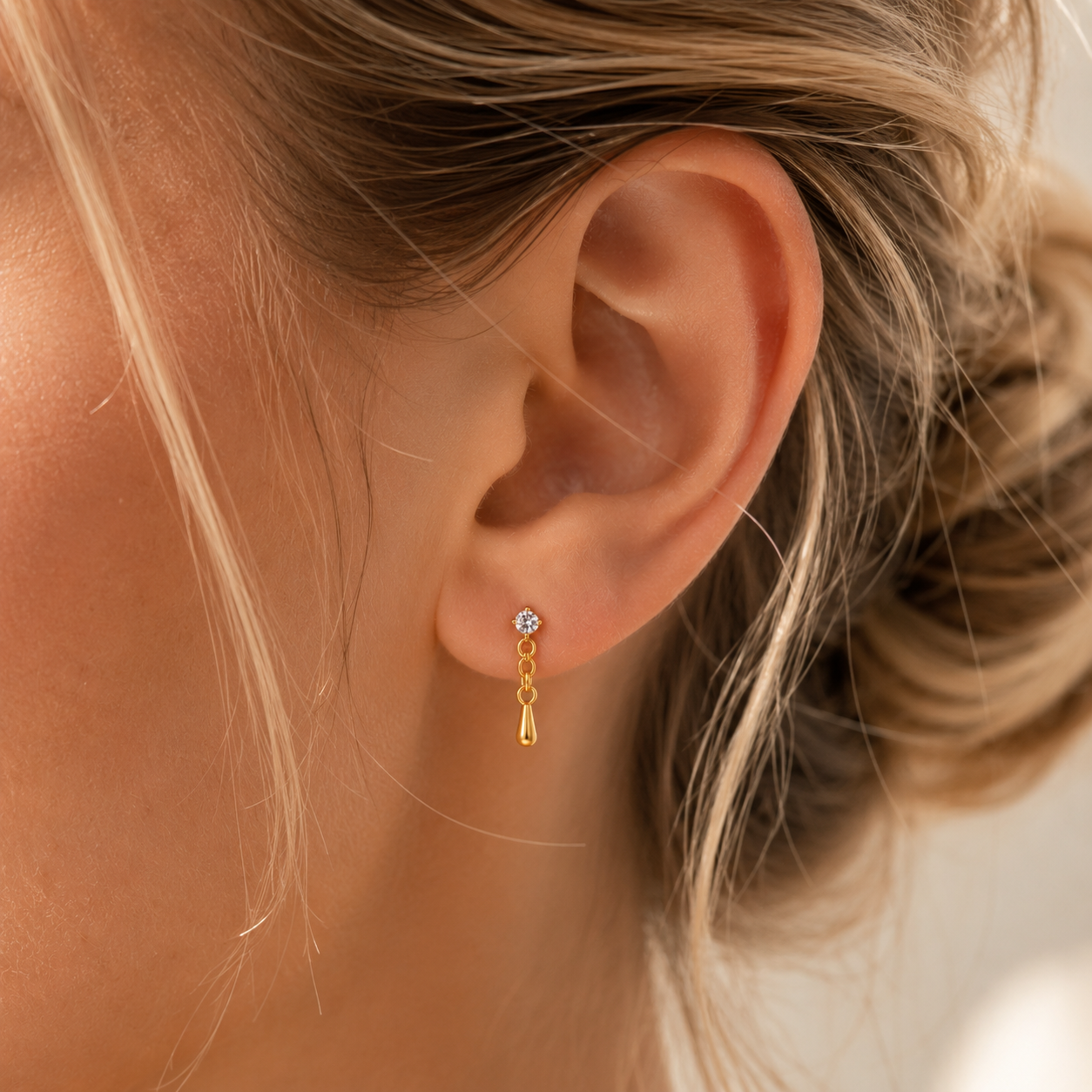CZ Dangle Push Pin Labret Flat Back Earring