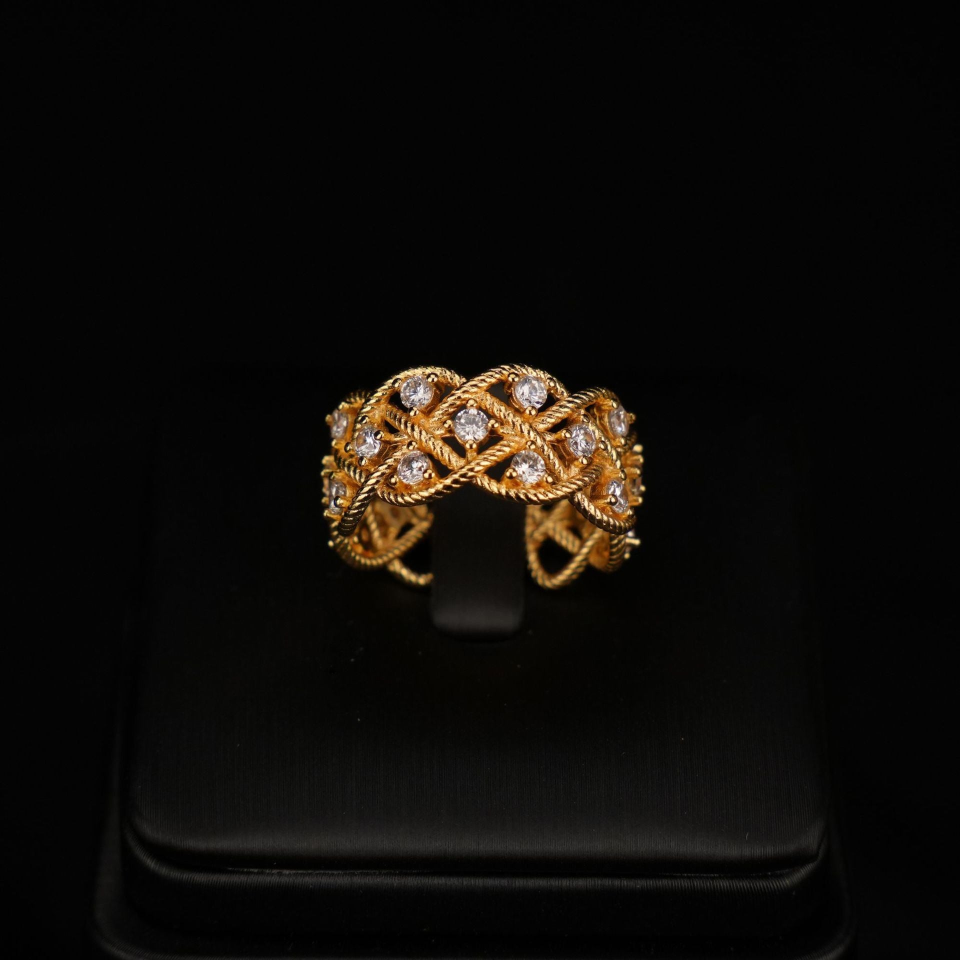 Gilded Heritage | Vintage-Inspired Filigree Bangle & Twisted Rope Crystal Ring