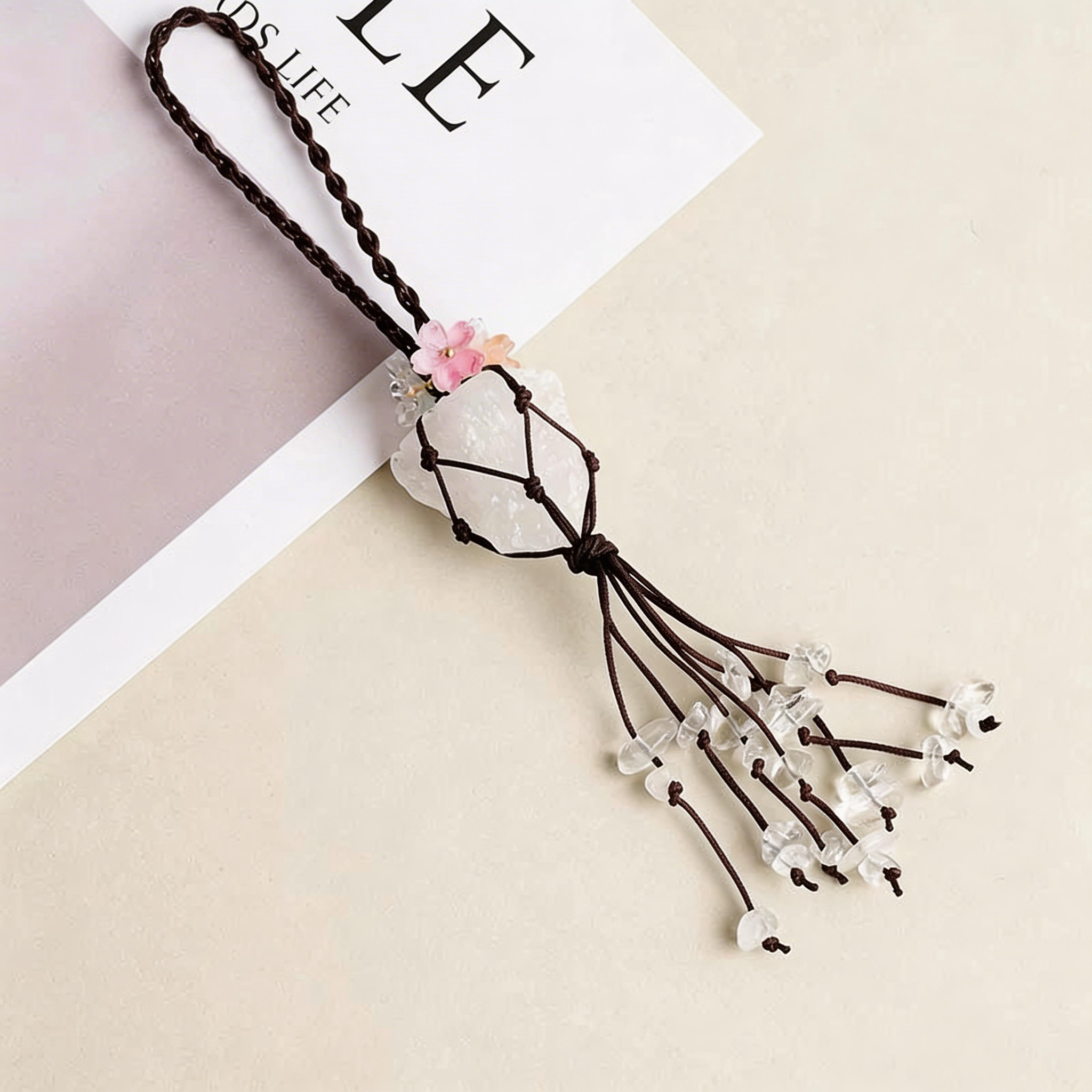 The Energy Companion | Handwoven Macramé Crystal Charm for Phone, Backpack & Bag