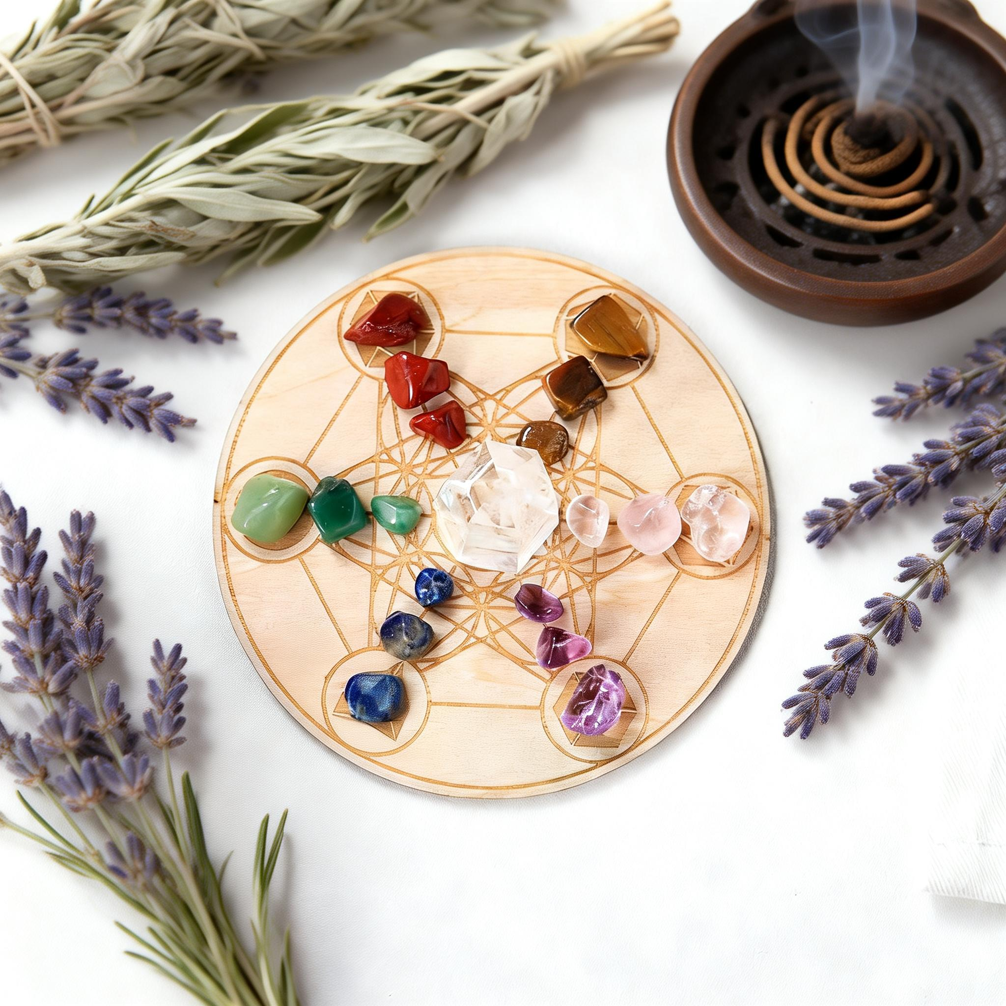 7-point star chakra crystal grid set for reiki