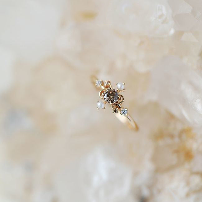 The Astrolabe | Celestial-Inspired Vintage Gold Ring with Pearl & Star Accents