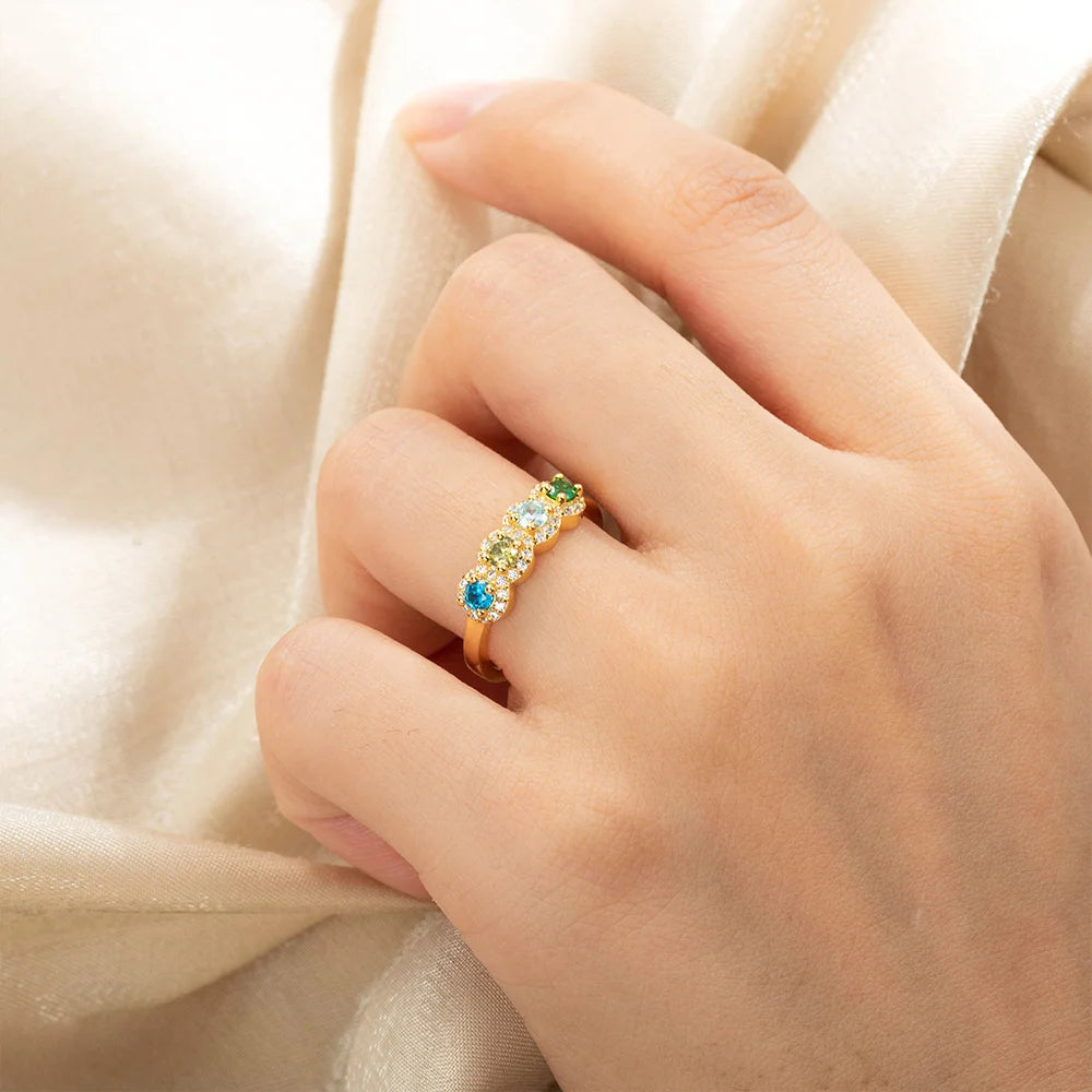 Personalized Elegant 1-5 Birthstones Ring with Zircon Mothers' Day Birthday Gift for Mom Grandma