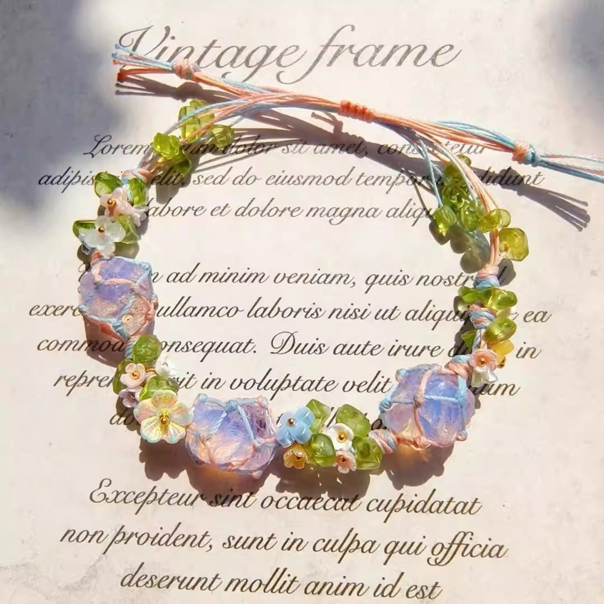 Garden Waltz handmade pastel crystal bracelet with floral charms spring jewelry
