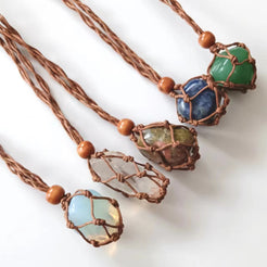 Boho Crystal Necklace, Macrame Healing Pendant, Raw Crystal Jewelry, Adjustable Crystal Choker