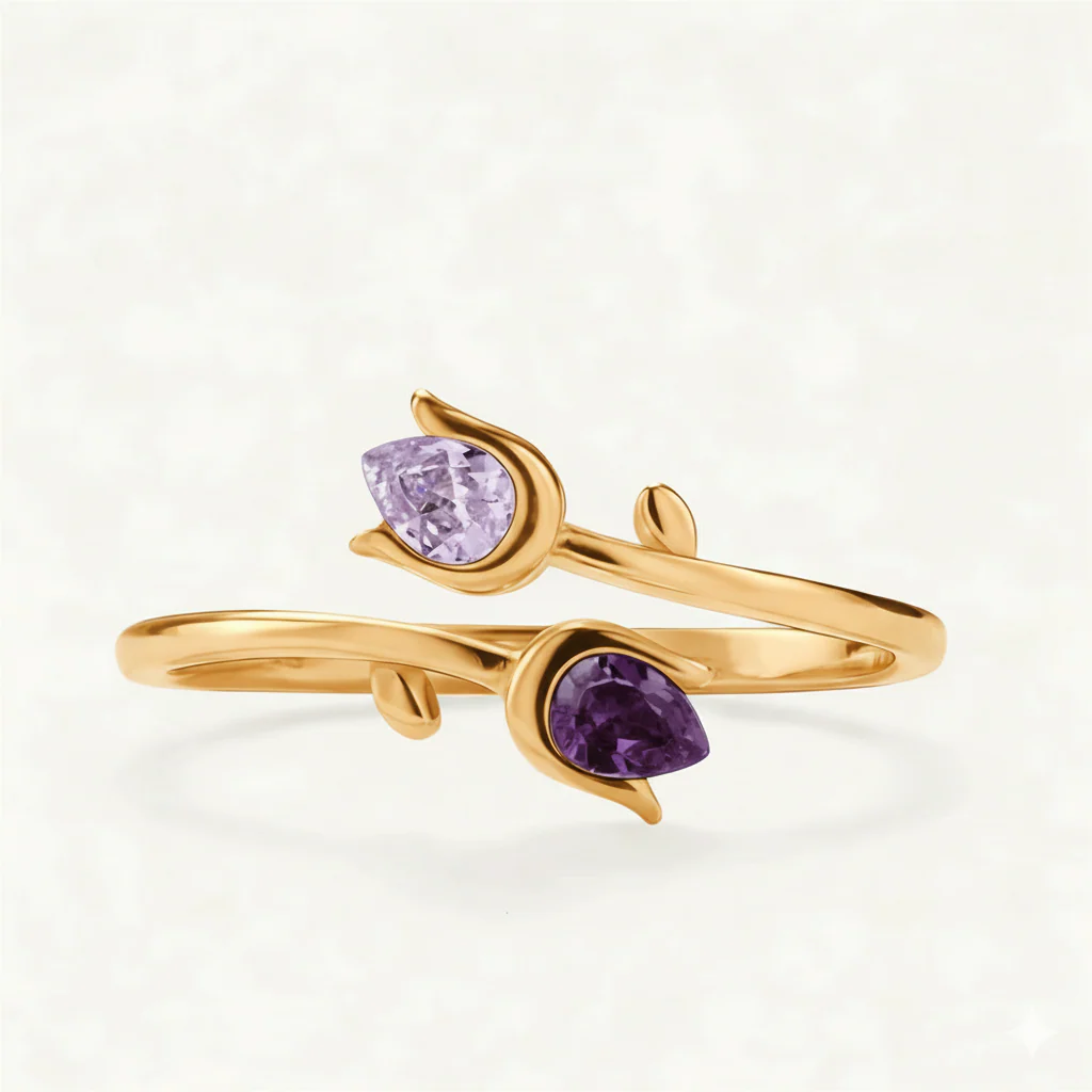 Mother & Daughter Double Birthstones Tulip Ring